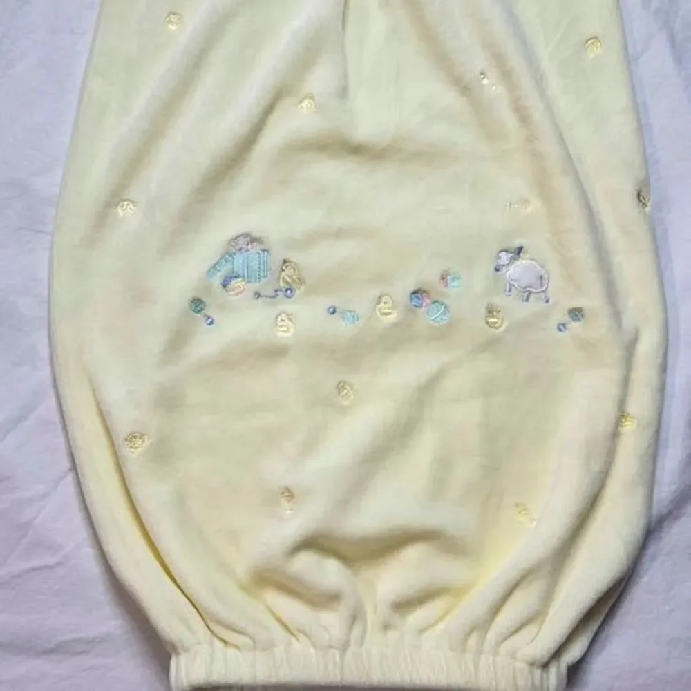 vintage baby sleep sack, gown Le Top brand Pastel yellow velour newborn animals